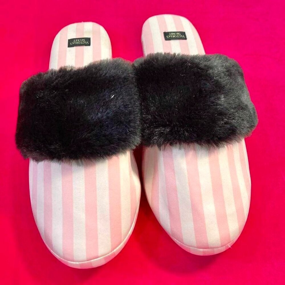 Y2K Victoria’s Secret ICONIC Pink Stripe Fur Slippers
